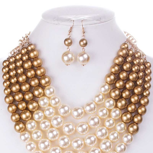 Color Block Pearl Chunky Necklace And Earring Set - Picture 9 of 9